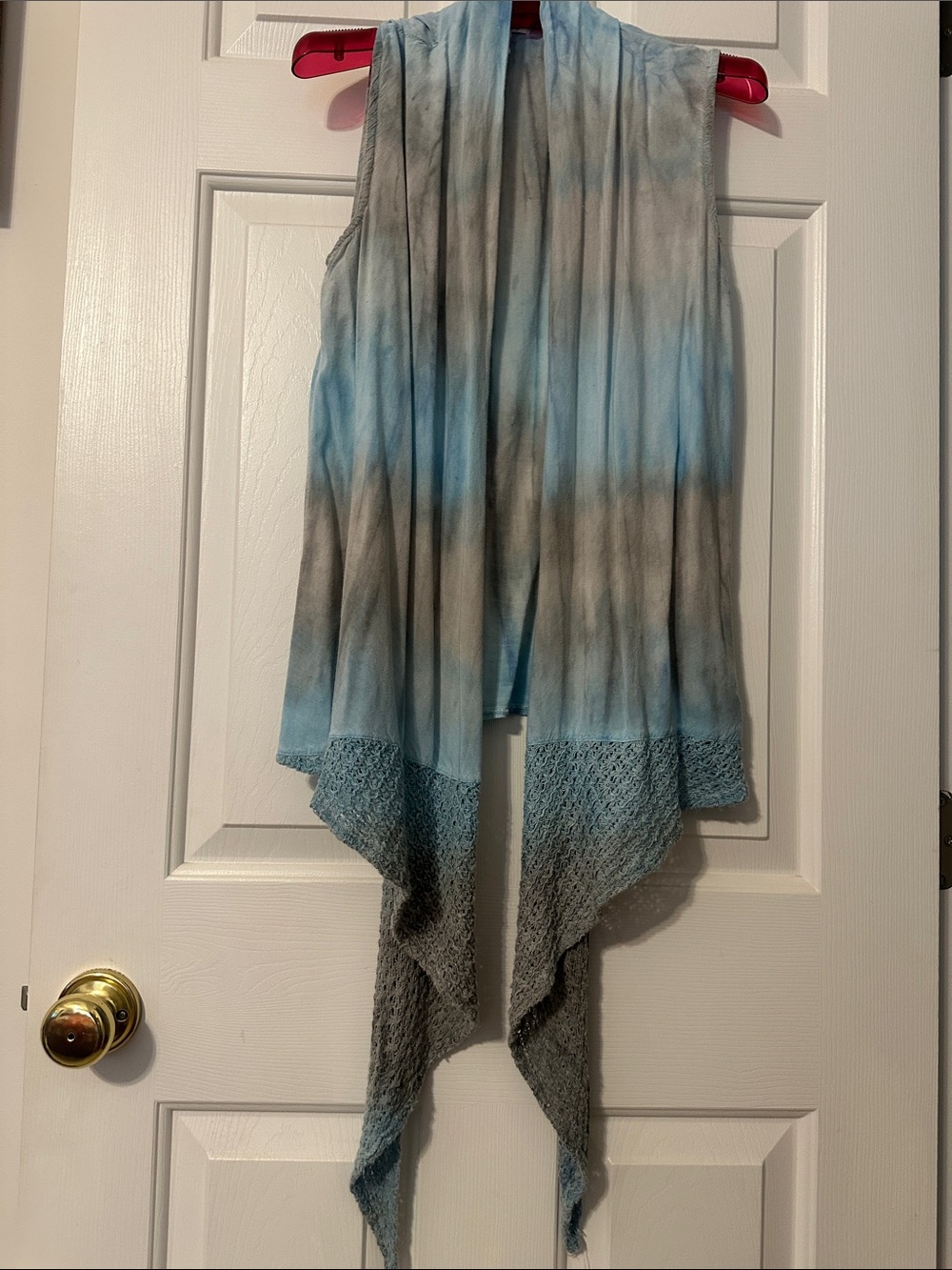Sleeveless Open-Front Tie-Dye Vest — Blue & Gray